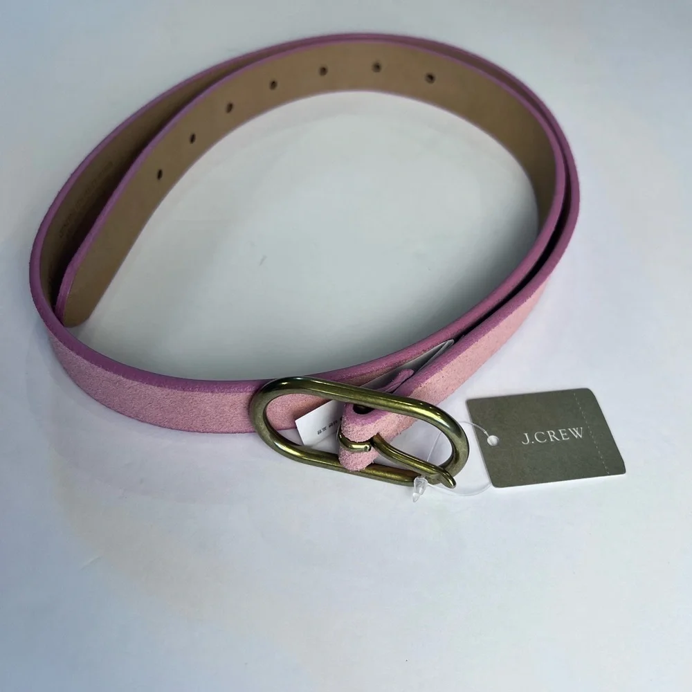 J.Crew Women's Pink Italian Leather Suede Belt Gold tone Buckle Sz Medium NWT